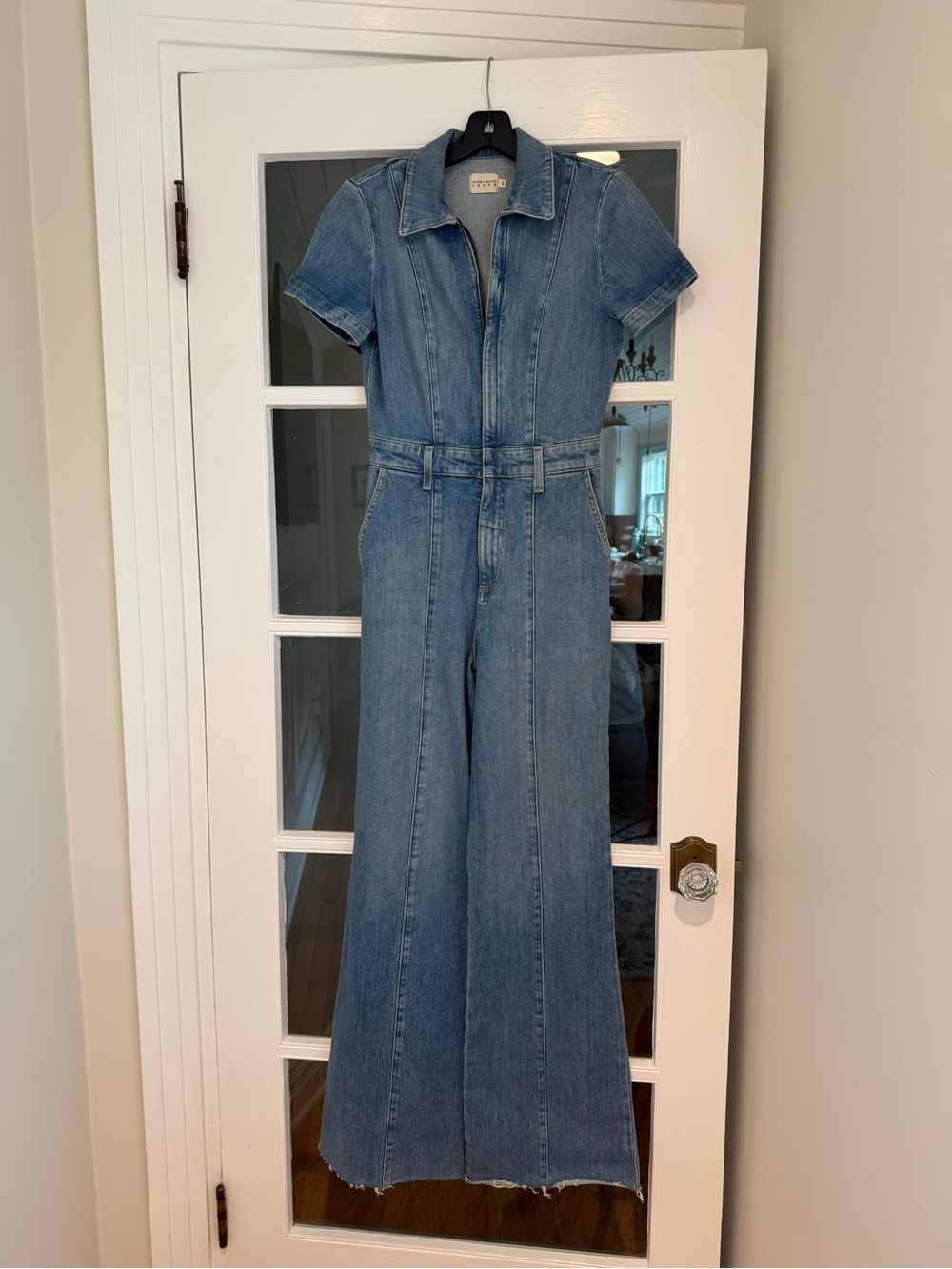 Alice + Olivia Gorgeous Denim Jumpsuit Size 27, modified raw hem